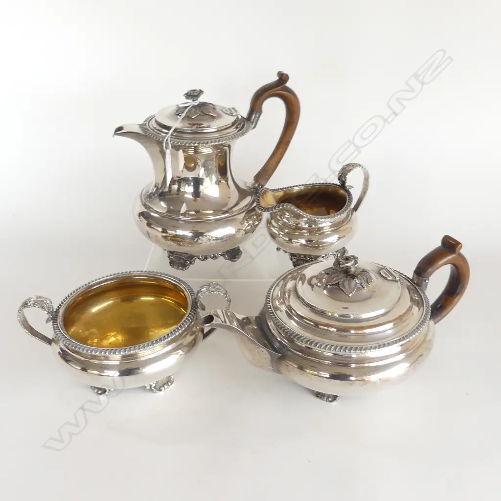 FOUR PC VICTORIAN SILVER PLATE TEA SET; TEAPOT, HOT WATER, M/S, SHEFFIELD 1825 Image 1++