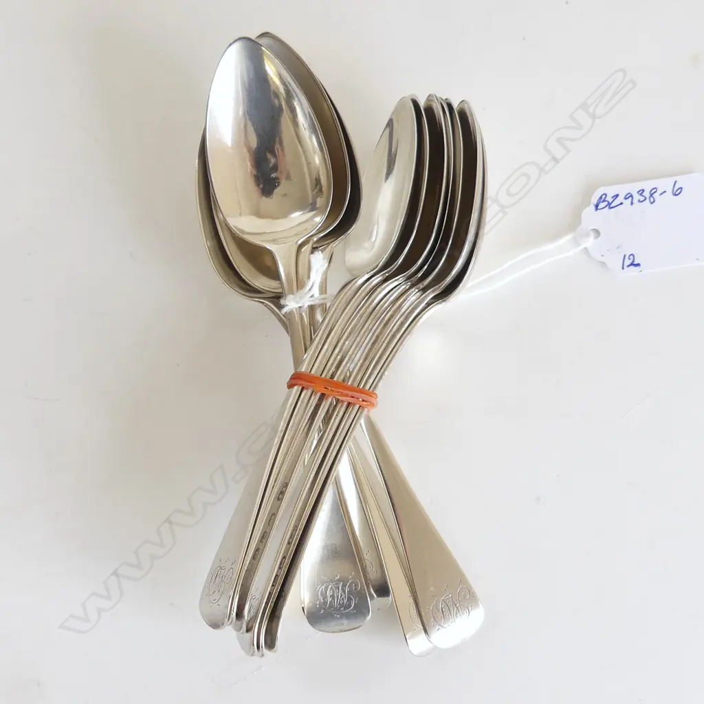 12 ANTIQUE SILVER TEASPOONS, LONDON 1814 - JAMES LLOYD, 200gm Image 1++