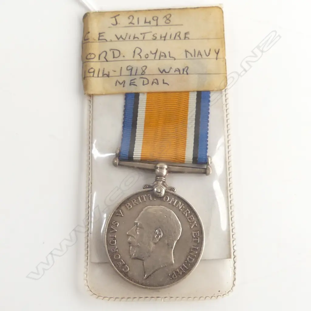 WW1 SERVICE MEDAL C E WILTSHIRE ORD ROYAL NAVY  Image 1++