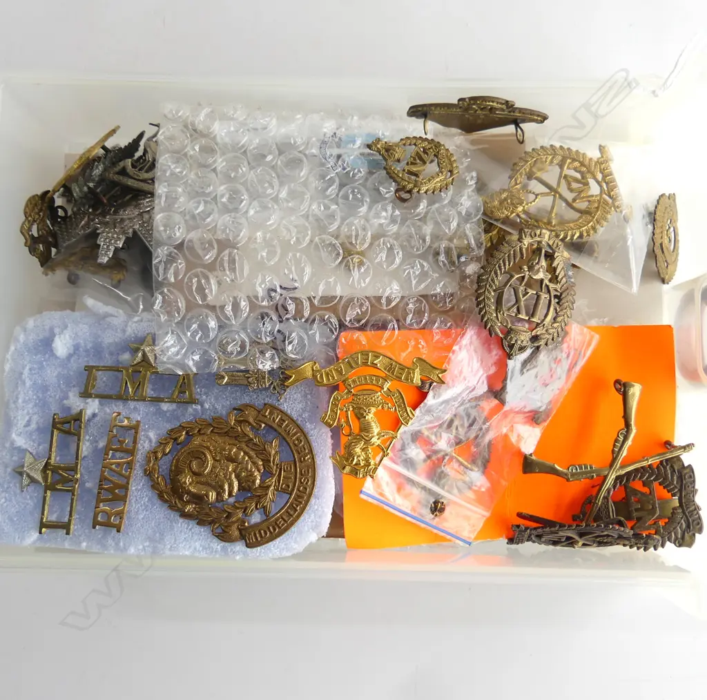SMALL TRAY OF 40 MILITARY HAT BADGES SHOULDER BADGES ETC Image 1++