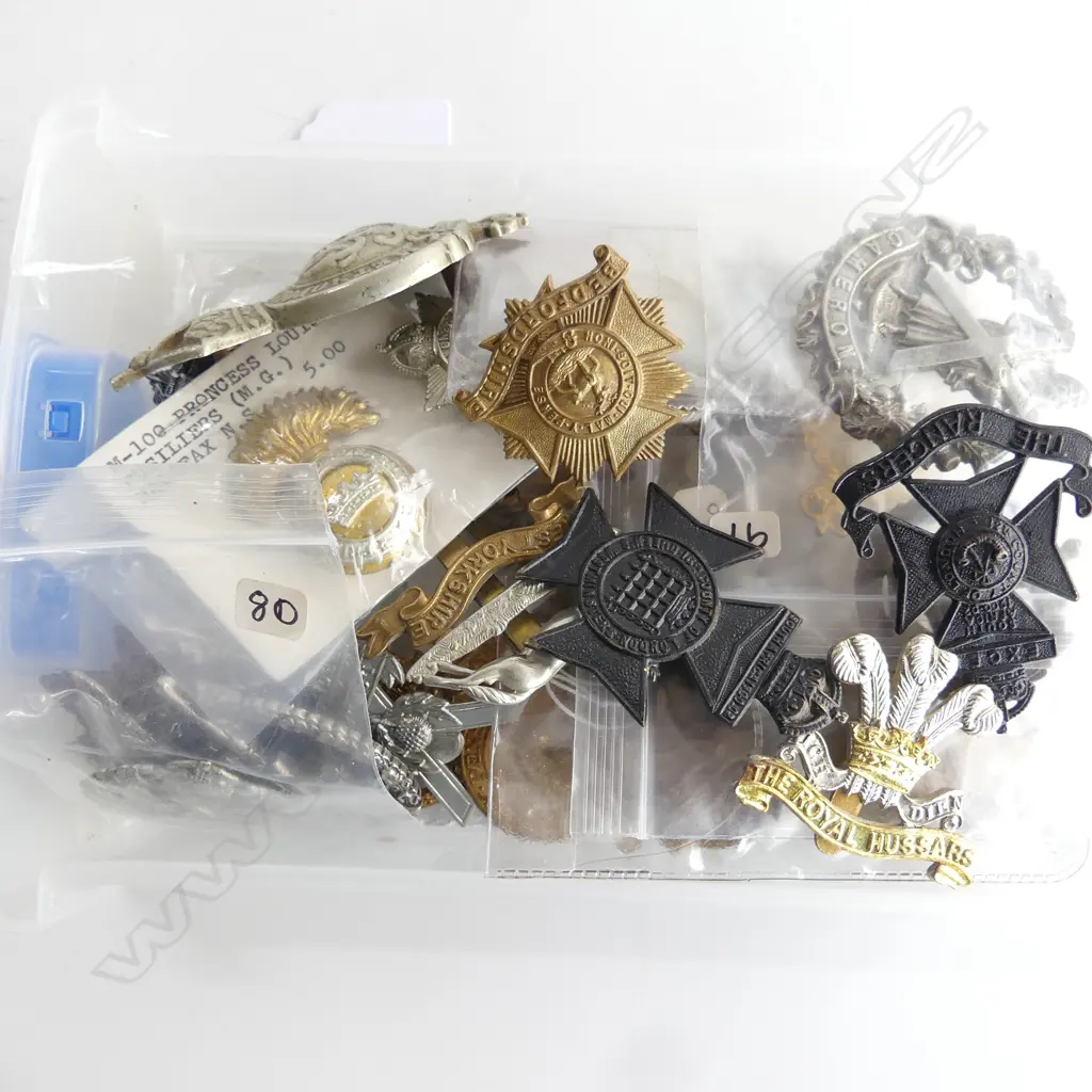 SMALL TRAY OF 40 MILITARY HAT BADGES SHOULDER BADGES ETC Image 1++