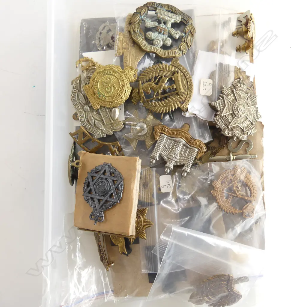 SMALL TRAY OF 40 MILITARY HAT BADGES SHOULDER BADGES ETC Image 1++