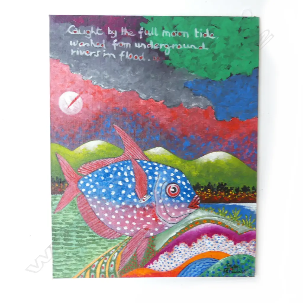ALLAN TAYLOR, ABSTRACT w. FISH, ACRYLIC ON BOARD 355x280mm UNFRAMED Image 1++
