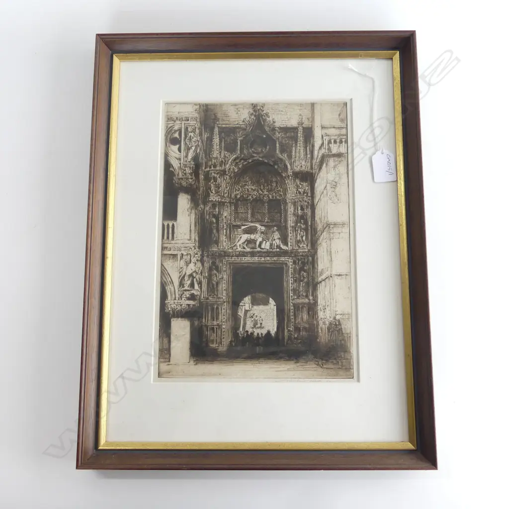FRAMED ETCHING OF AN OLD CATHEDRAL SIGNED 310 X210 Image 1++
