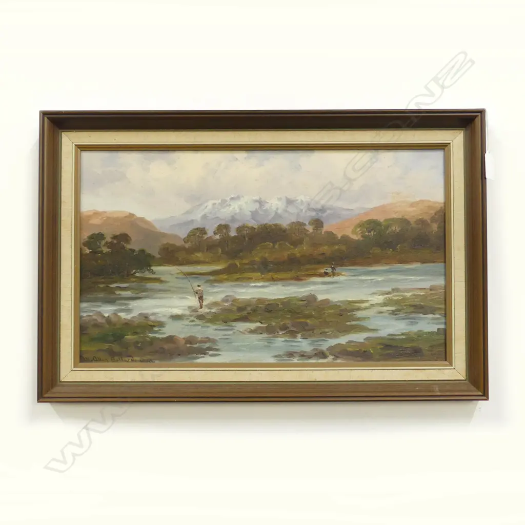 W. A. BOLLARD, LANDSCAPE w. RIVER, OIL ON BOARD 1914 260x450mm Image 1++