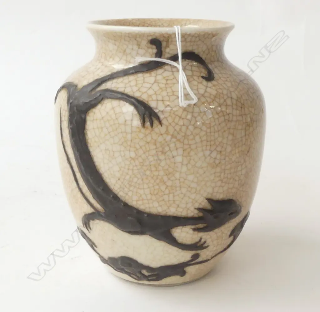 CELODON CRACKLE GLAZED DRAGON VASE H160MM Image 1++