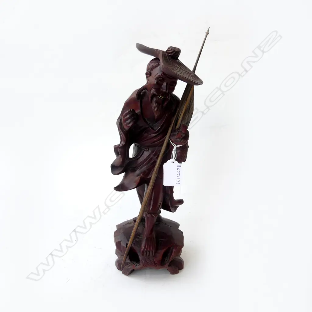 CHINESE CARVED WOOD FIGURE CHINESE SCHOLAR H300MM Image 1++