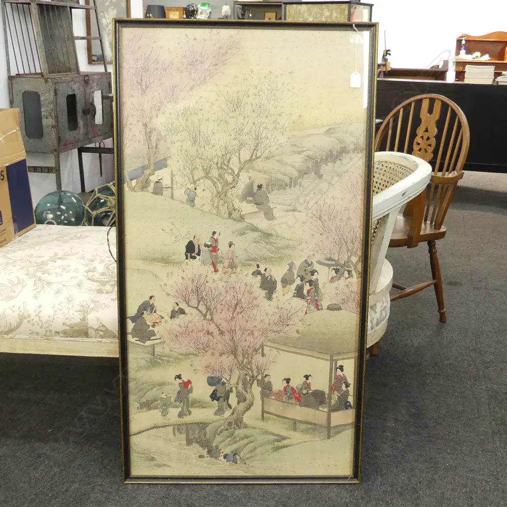 LARGE JAPANESE W/C ON SILK SPRING BLOSSEM H1140 L610MM Image 1++