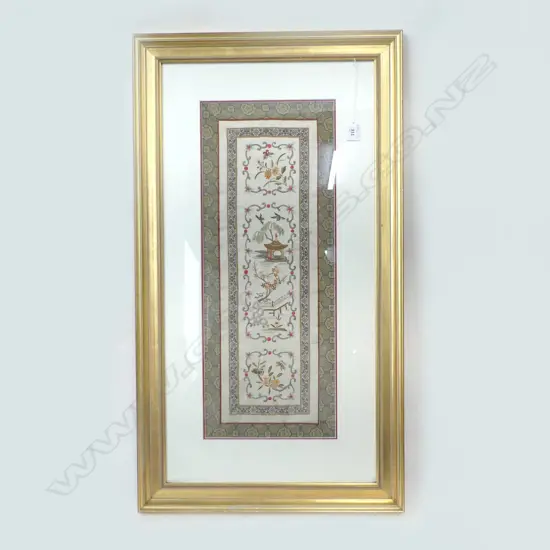 FRAMED CHINESE EMBROIDERED SILK PANEL 630x245mm