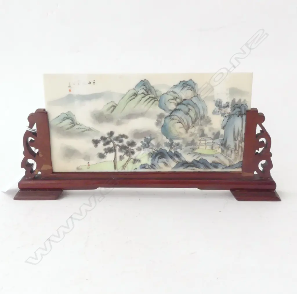 CHINESE HAND PAINTED CHINA PANEL IN WOOD FRAME H120 L275MM Image 1++
