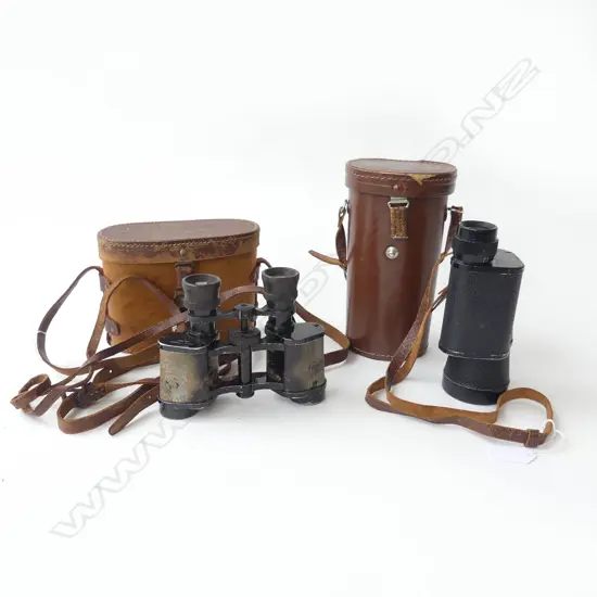 VINTAGE CASED PR BINOCULARS H120MM & CASED MONOCULAR L200