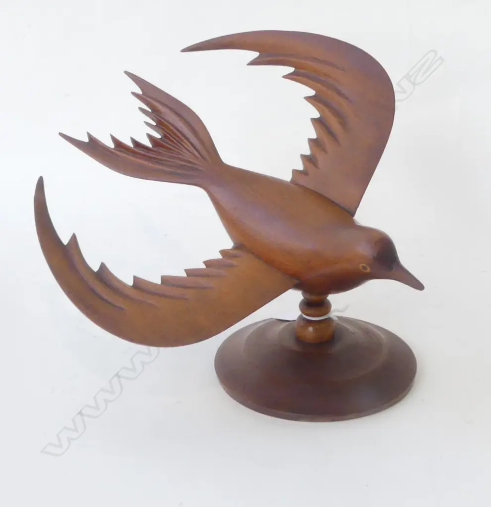 PITCAIRN ISLAND VINTAGE CARVED HARDWOOD FLYING BIRD L.330mm small professional repair Image 1++