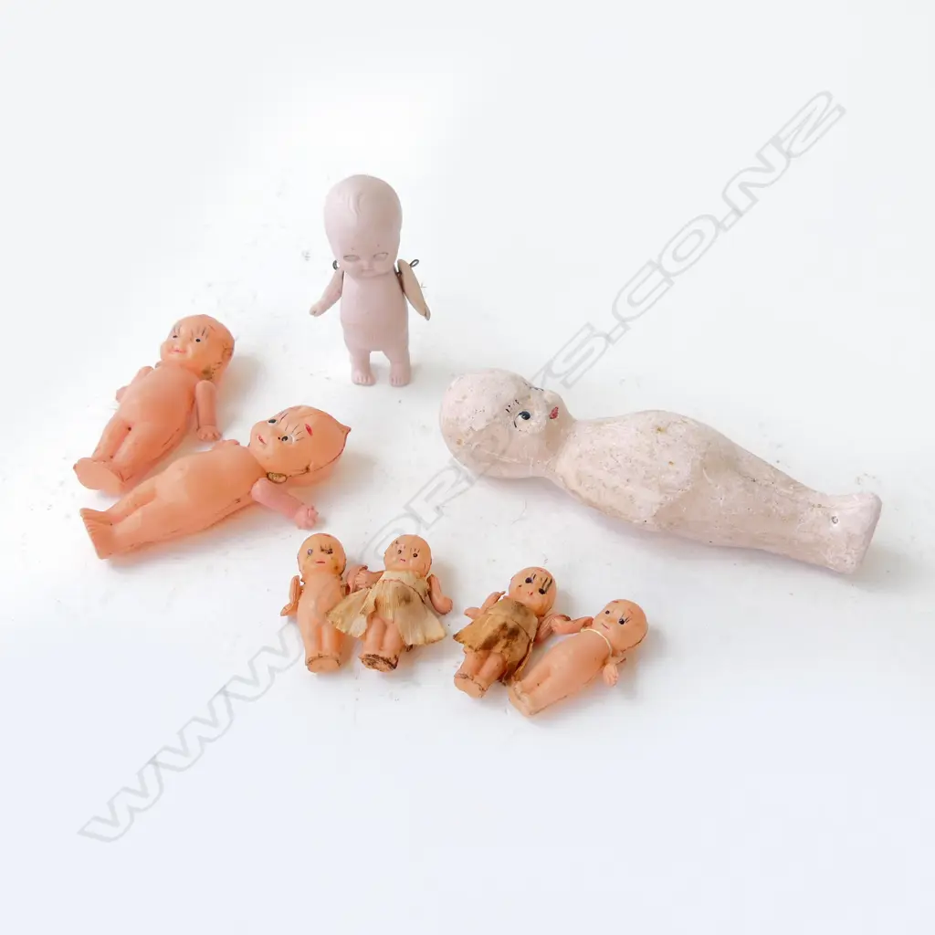 COLLECTION OF 8 SMALL KEWPIE DOLLS INCLUDING ONE BISQUE JOINTED Image 1++