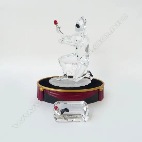 SWAROVSKI 'MASQUERADE HARLEQUIN 2001' SIGNED, CASE & BOX H.135mm + STAND & PLAQUE
