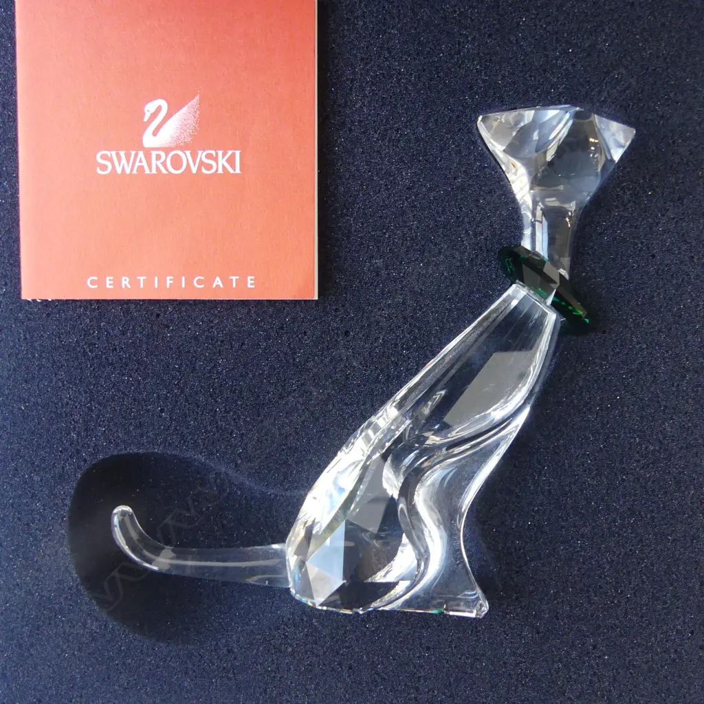 SWAROVSKI CAT w GREEN COLLAR H.120mm, BOXED Image 1++