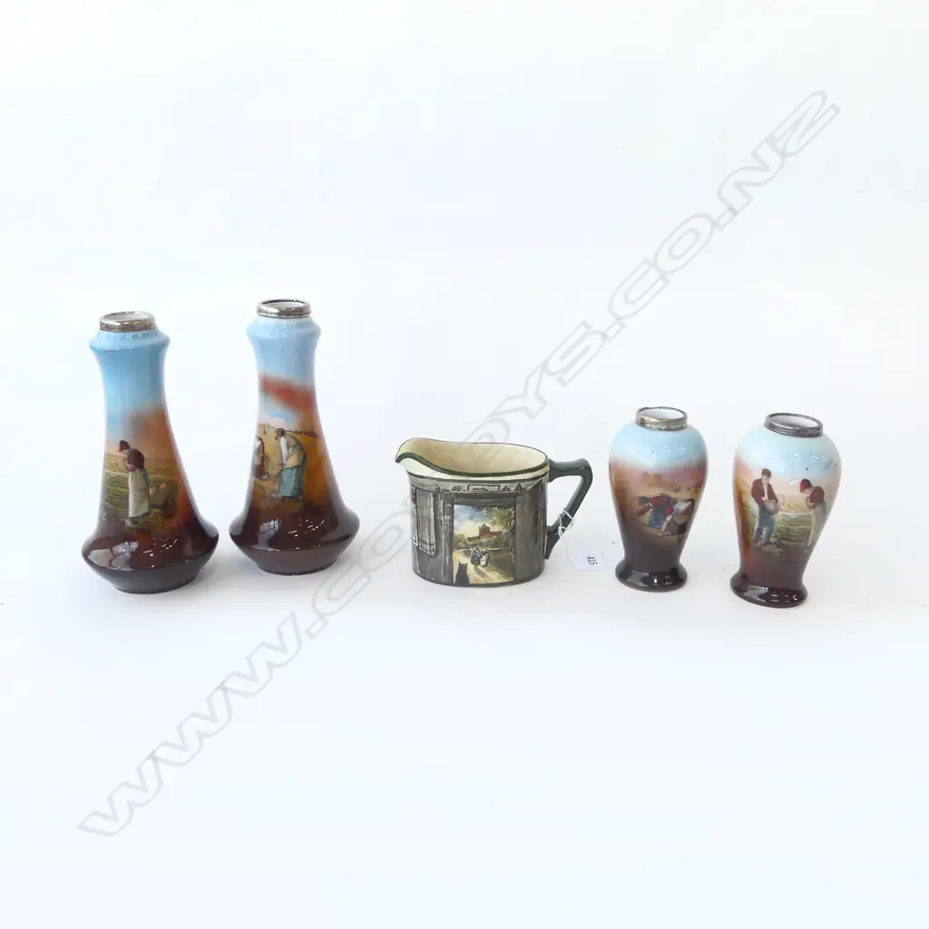 4 VASES w. STG SILVER RIMS (PR+PR) + R. DOULTON JUG Image 1++