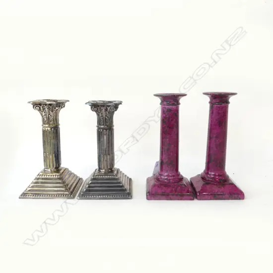2 PRS CANDLESTICKS; EP & CERAMIC BY LAURE JAPY PARIS H.165mm