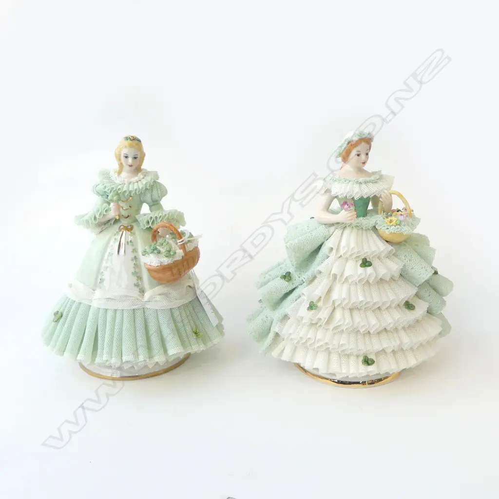 2 IRISH DRESDEN FIGURINES; SHAMROCKS FOR SALE & GOING TO THE FAIR H.180mm MINOR LOSSES Image 1++