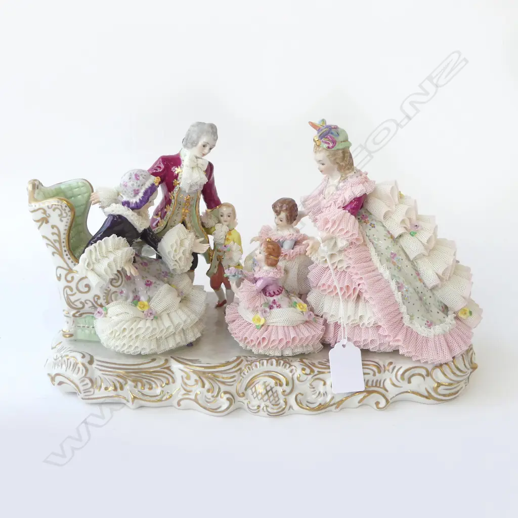 IRISH DRESDEN FIGURE GROUP 'GRANDMOTHERS BIRTHDAY' 330mm Image 1++