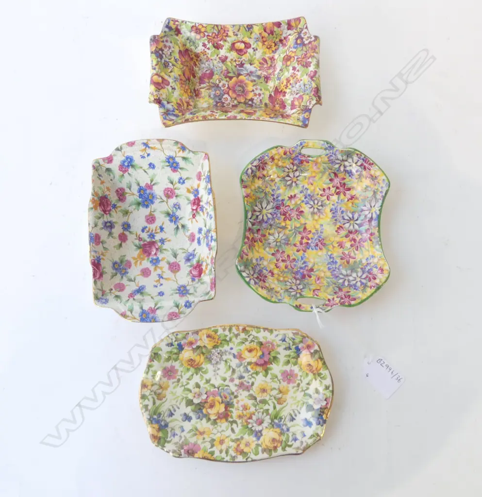 FOUR 1930’S ROYAL WINTON CHINTZ AOF DISHES –SUNSHINE, OLD COTTAGE CHINTZ, WILD FLOWERS, & BEDALE, L.160MM Image 1++