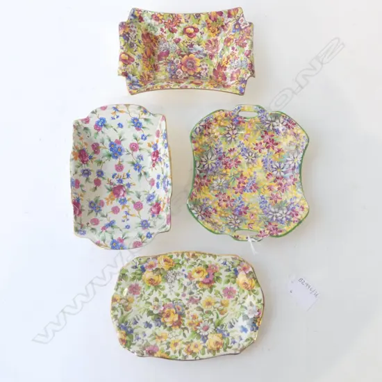FOUR 1930’S ROYAL WINTON CHINTZ AOF DISHES –SUNSHINE, OLD COTTAGE CHINTZ, WILD FLOWERS, & BEDALE, L.160MM