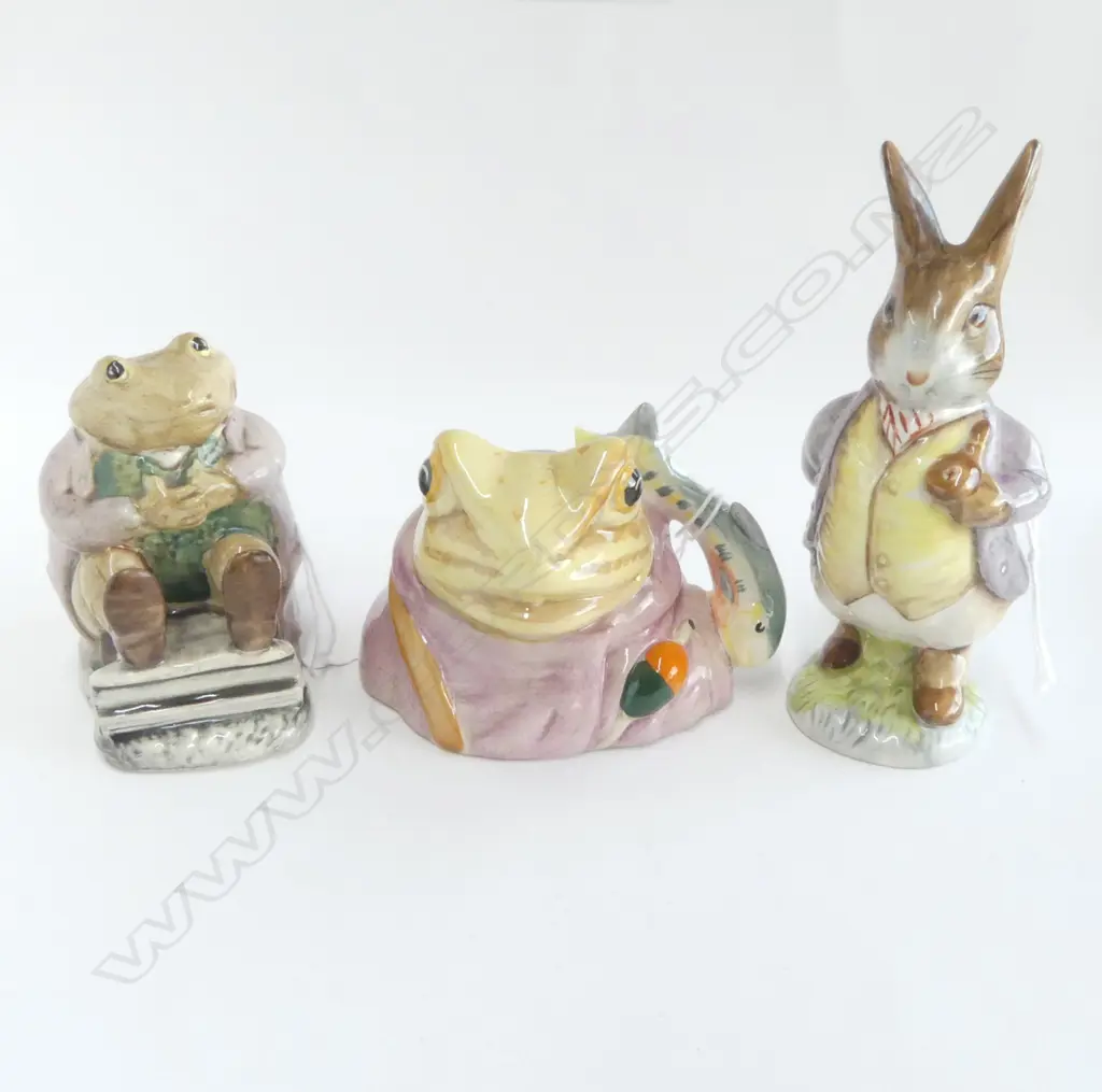 3 BEATRIX POTTER FIGURES; 1 R.ALBERT: MR JACKSON & 2 BESWICK: JEREMY FISHER & BENJAMIN BUNNY (minor repair to both) Image 1++