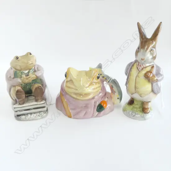 3 BEATRIX POTTER FIGURES; 1 R.ALBERT: MR JACKSON & 2 BESWICK: JEREMY FISHER & BENJAMIN BUNNY (minor repair to both)