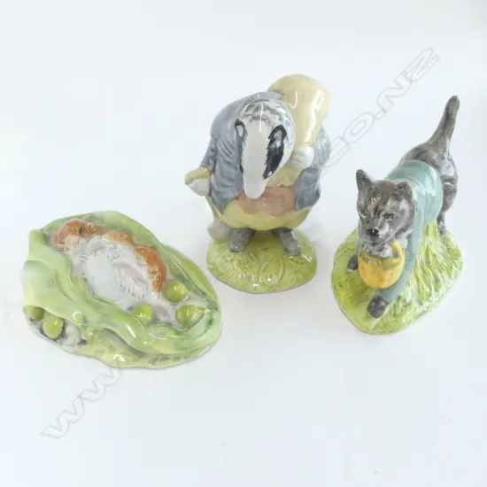 3 R.ALBERT BEATRIX POTTER FIGURES; TOMMY BROCK (1955) & TIMMY WILLIE SLEEPING