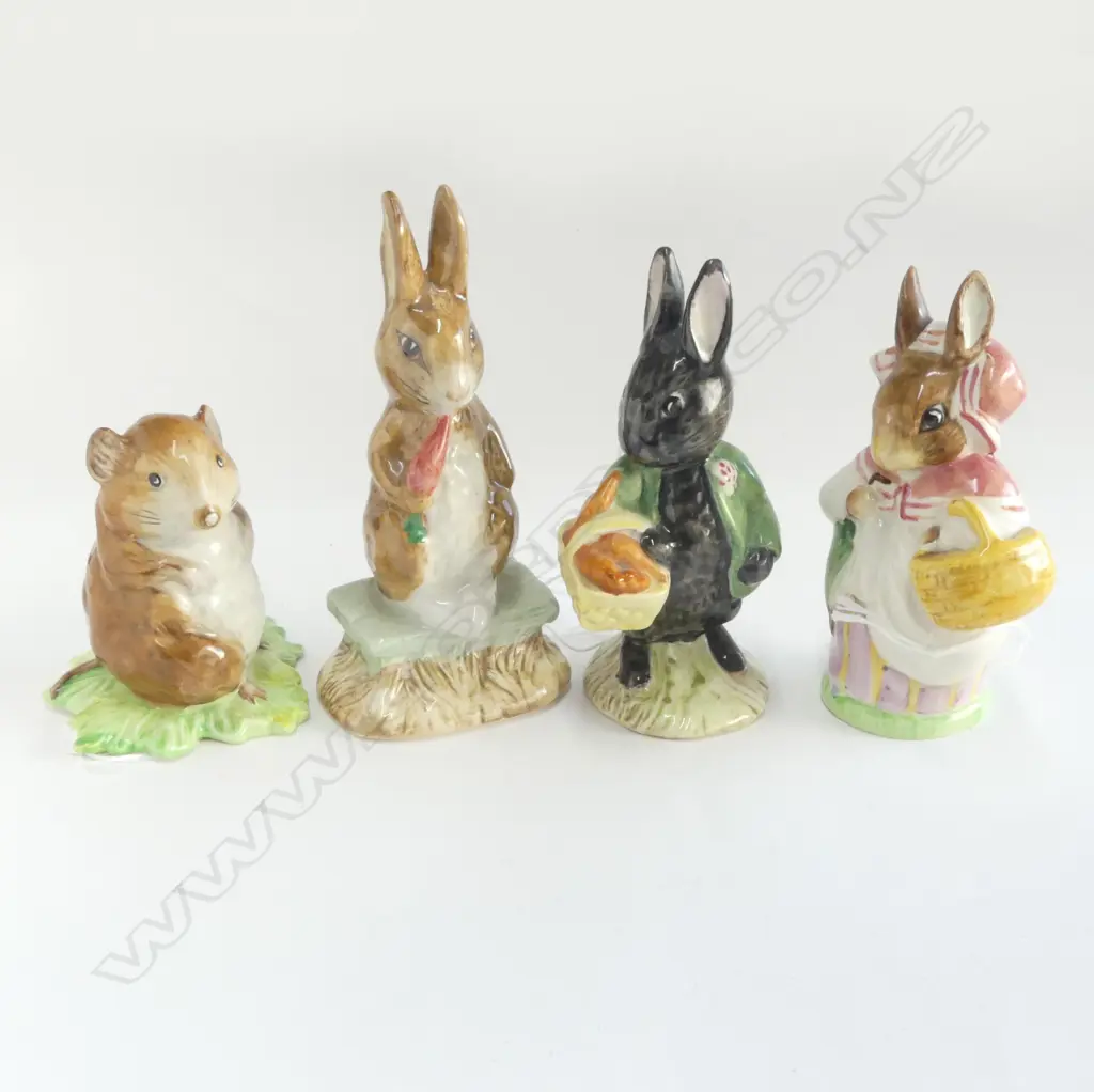 4 BESWICK BEATRIX POTTER FIGS; MRS RABBIT (1951), LITTLE BLACK RABBIT, FIERCE BAD RABBIT & TIMMIE WILLIE(repair to base) Image 1++