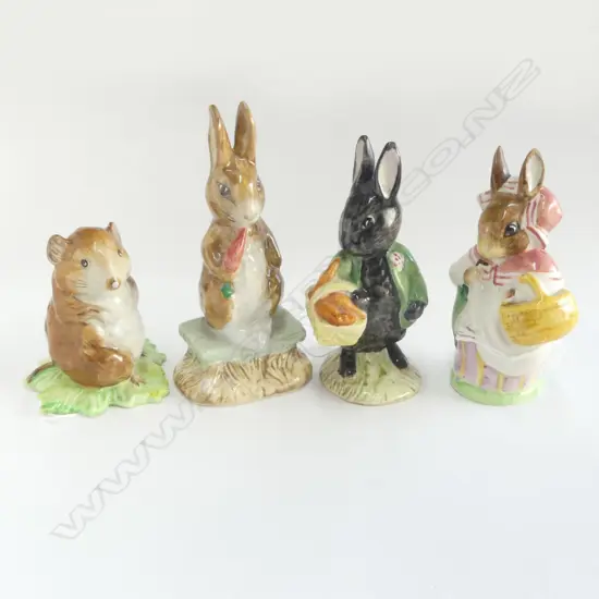 4 BESWICK BEATRIX POTTER FIGS; MRS RABBIT (1951), LITTLE BLACK RABBIT, FIERCE BAD RABBIT & TIMMIE WILLIE(repair to base)