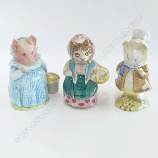 3 BESWICK BEATRIX POTTER FIGURES; COUSIN RIBBY, AUNT PETTITOES, AMIABLE GUINEA-PIG