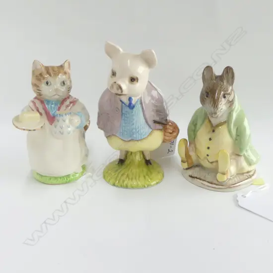 3 R.ALBERT BEATRIX POTTER FIGURES; PIGLING BLAND (1956), MRS RIBBY & SAMUEL WHISKERS (REPAIR TO FOOT)