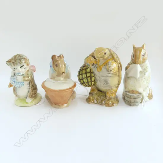 4 BESWICK BEATRIX POTTER FIGS; MISS MOPPET 1954, ANNA MARIA 1962, CHIPPY HACKEE & Mr ALDERMAN PTOLEMY (repair to hand)
