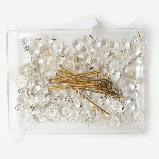 100+ VINTAGE CRYSTAL DROPS, FACET CUT, FLOWERS ETC WITH SOME HANGING ATTACHMENTS