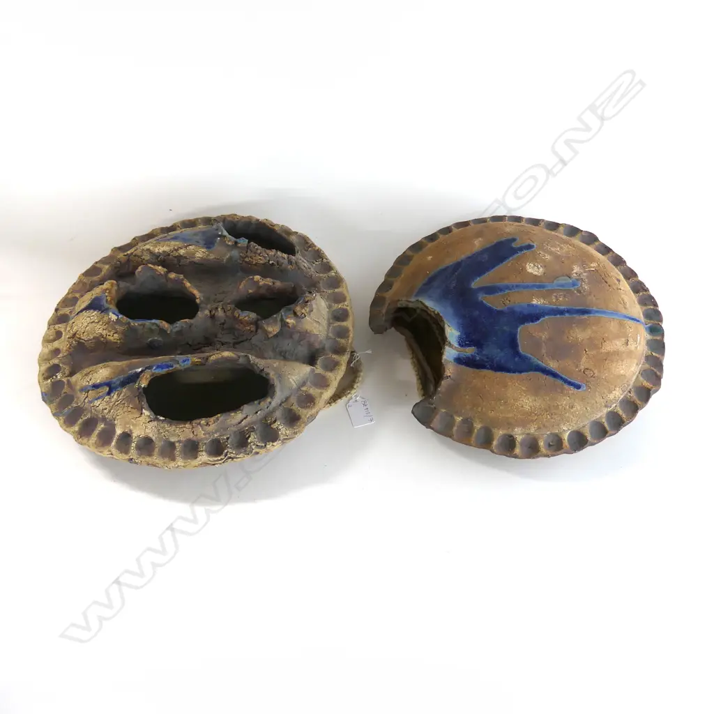 2 STUDIO POTTERY ABSTRACT WALL VASES 350mm dia Image 1++