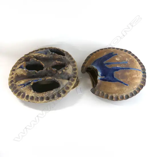 2 STUDIO POTTERY ABSTRACT WALL VASES 350mm dia