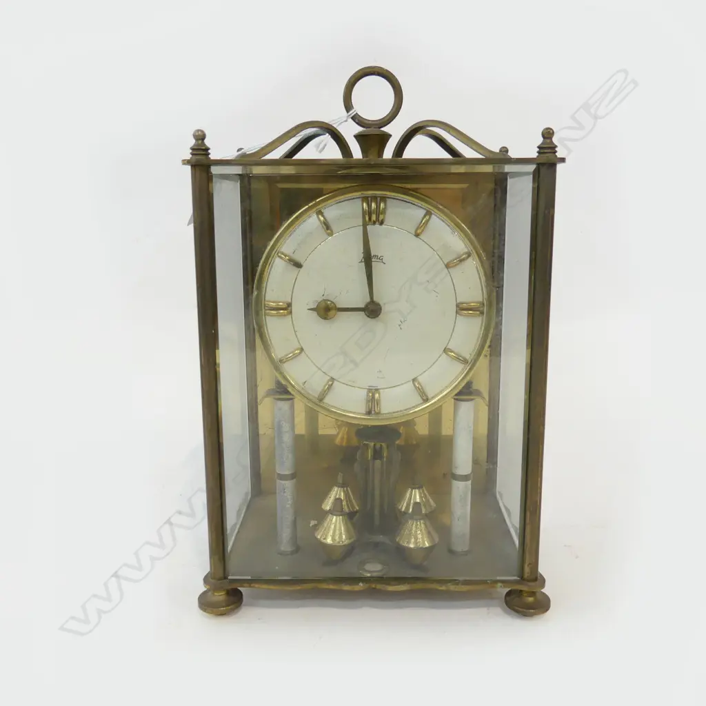 BRASS 7 GLASS VINTAGE KOMA MANTLE CLOCK H265MM Image 1++