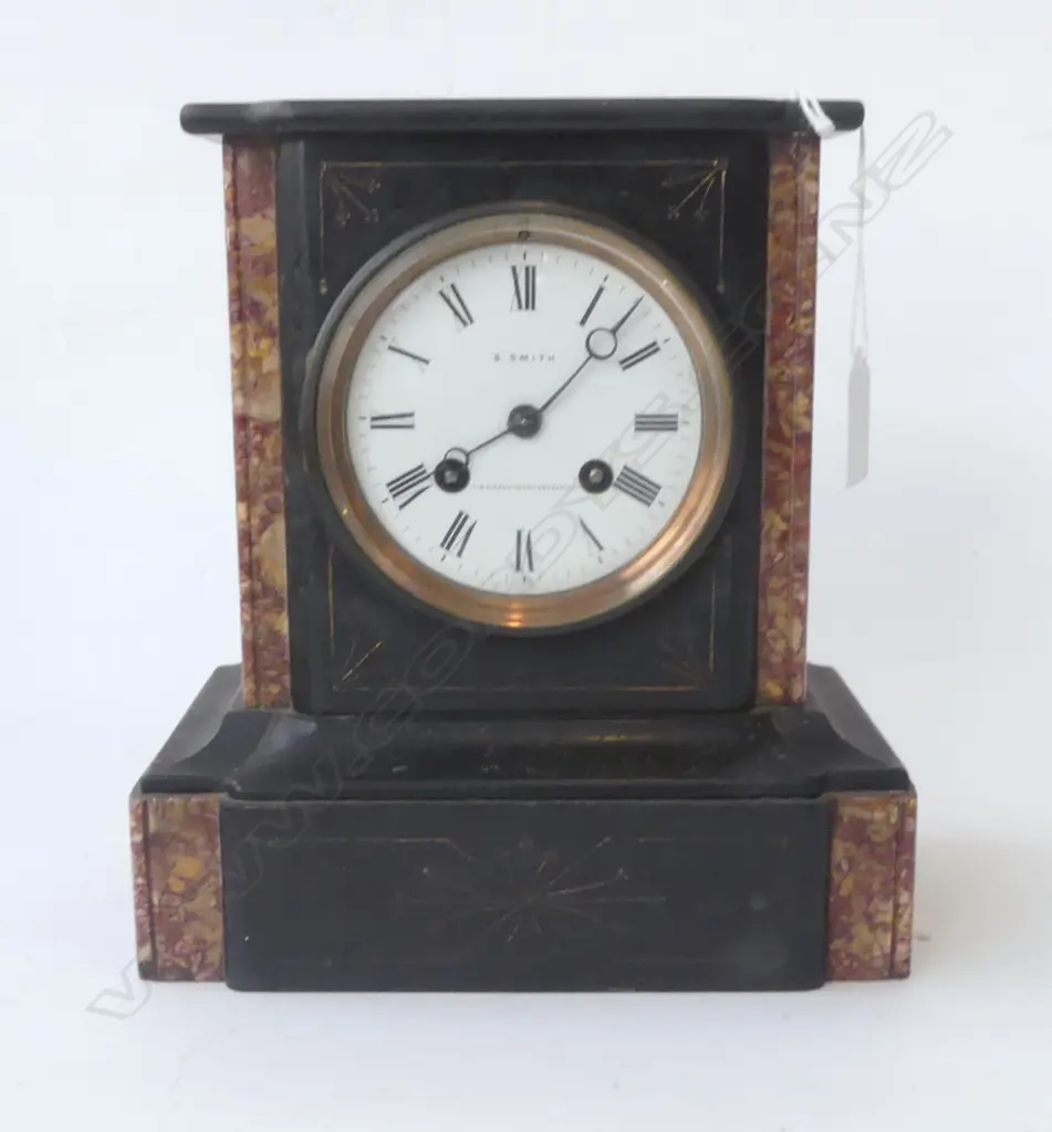 VICT BLACK MARBLE MANTLE CLOCK H220 W205MM Image 1++