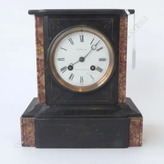 VICT BLACK MARBLE MANTLE CLOCK H220 W205MM