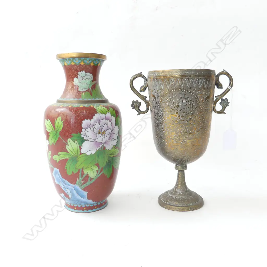 CLOISONNE VASE H.260mm, ETHNIC METAL VASE Image 1++