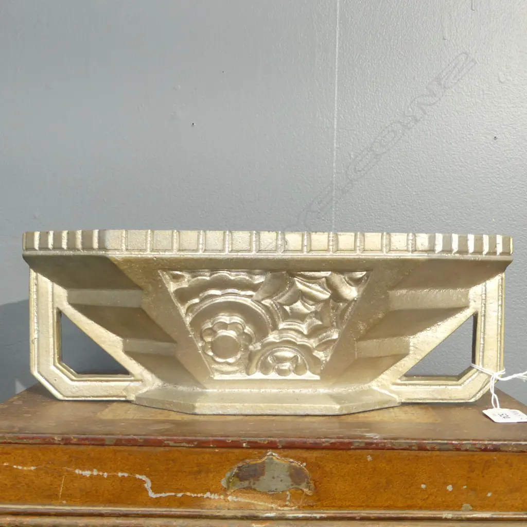 ART DECO CAST IRON VASE, SILVER FINISH W.330mm Image 1++