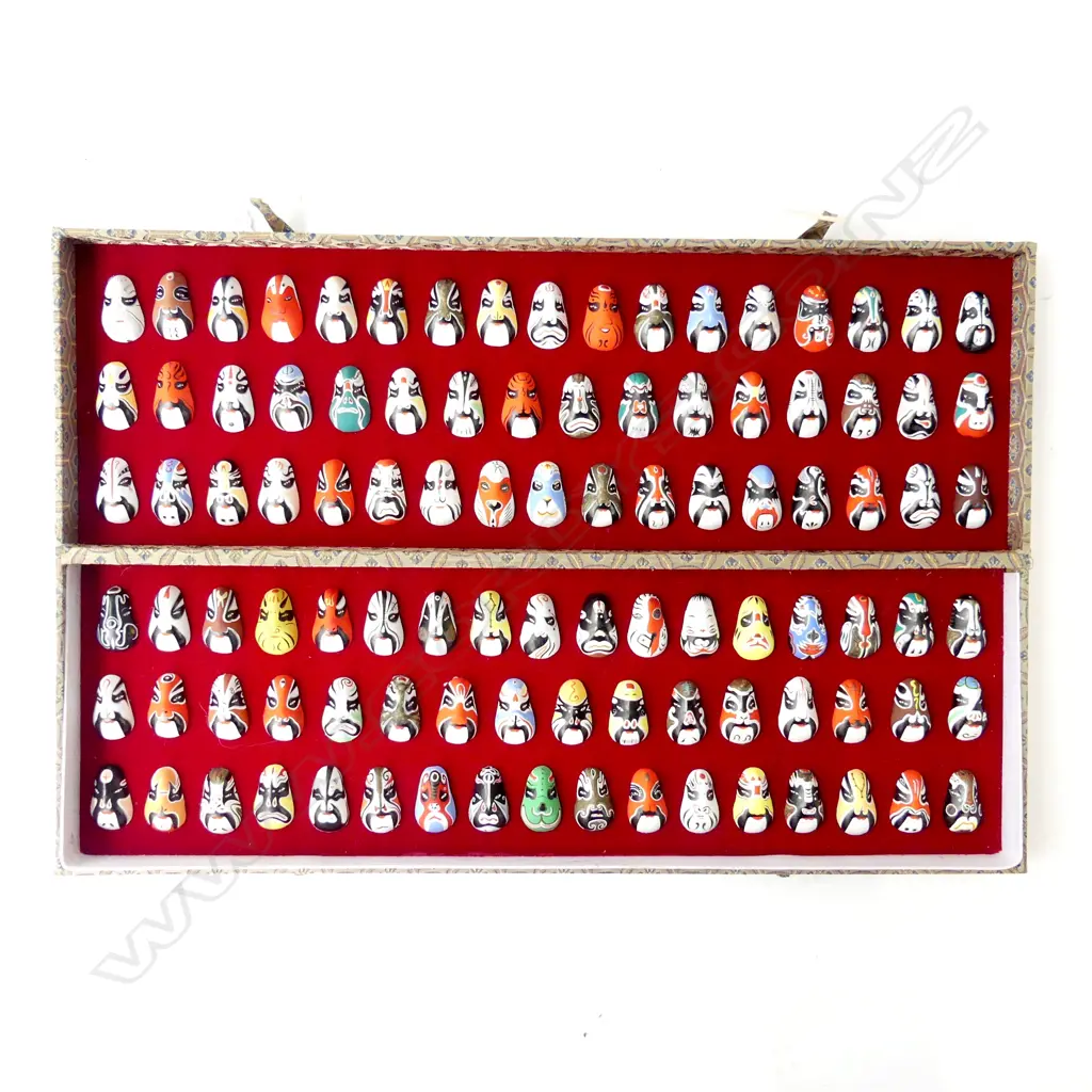 JAPANESE CASED HAND PAINTED 100 DIFFERENT MASK SET L430MM Image 1++