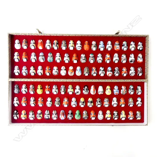 JAPANESE CASED HAND PAINTED 100 DIFFERENT MASK SET L430MM
