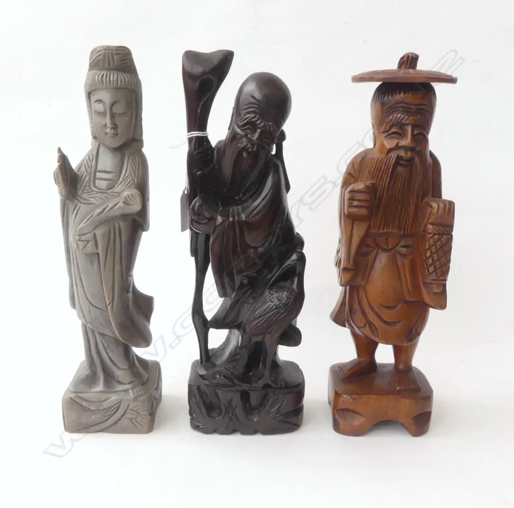 3 CHINESE CARVED WOOD FIGURES H300MM Image 1++