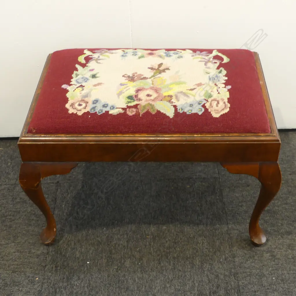 NEEDLEWORK UPHOLSTERED STOOL W.630mm Image 1++