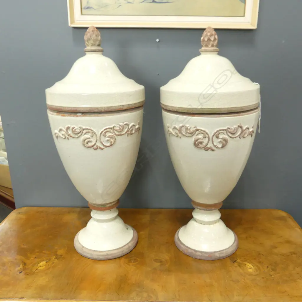 PR LG GLAZED CERAMIC LIDDED URNS (1 REPAIRED) H.600mm Image 1++
