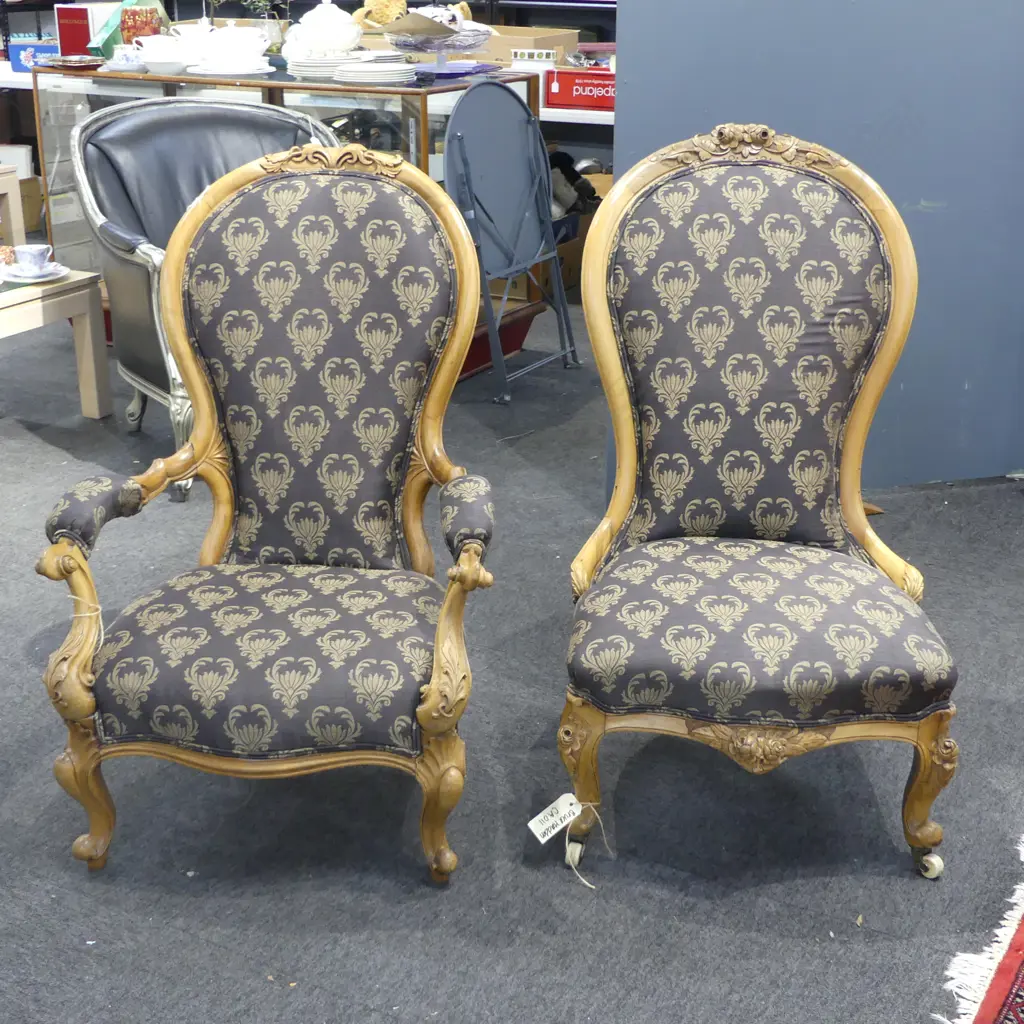 PR VICTORIAN GRANDFATHER & GRANDMOTHER CHAIRS Image 1++