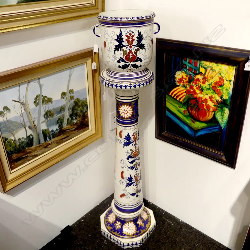 TALL ITALIAN MAJOLICA JARDINERE ON STAND H1280MM Image 1++