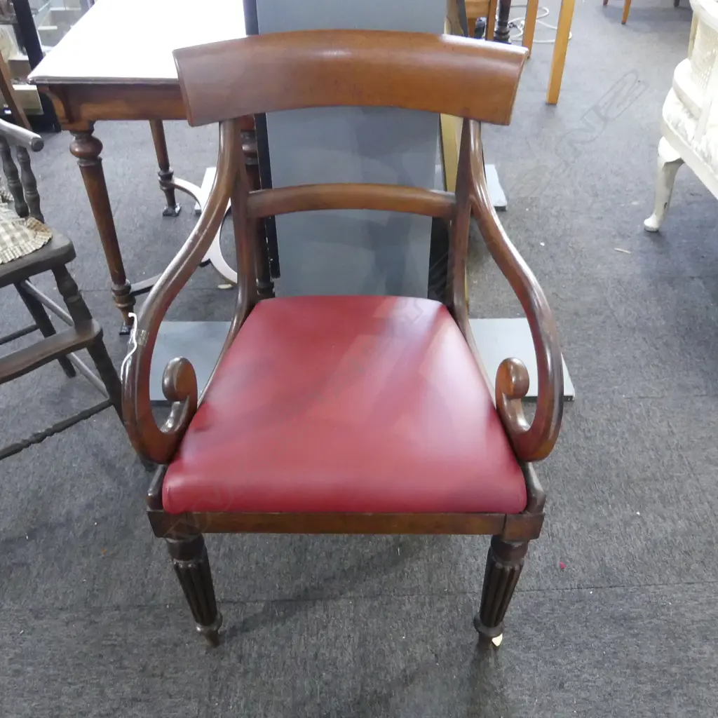 GEO MAHOGANY SCROLL OPEN ARMED CARVER CHAIR Image 1++