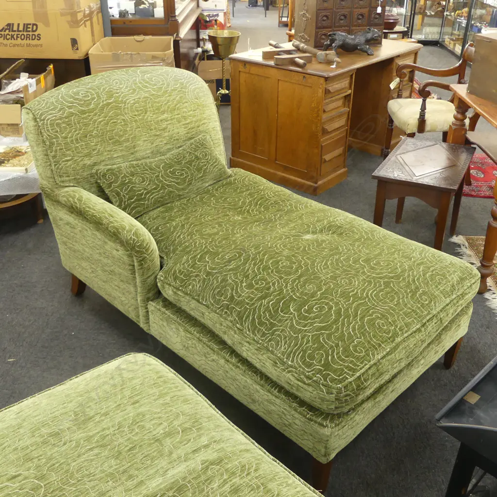 GREEN VELVET CHAISE SOFA 1550x860x900mm BACKREST TO RIGHT SIDE Image 1++